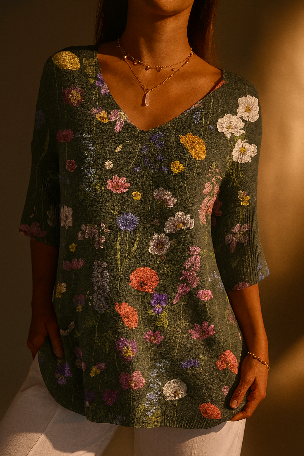 Spring Botanical Knit Top